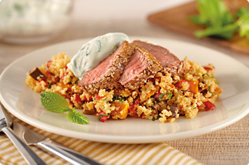 Mint & Pumpkin Couscous With Sesame Lamb Recipe