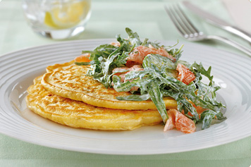 Sweetcorn Pancakes With Smoked Salmon, Cucumber & Dill