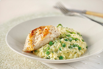 Creamy Asparagus, Pea & Lemon Risotto & Seared Fish